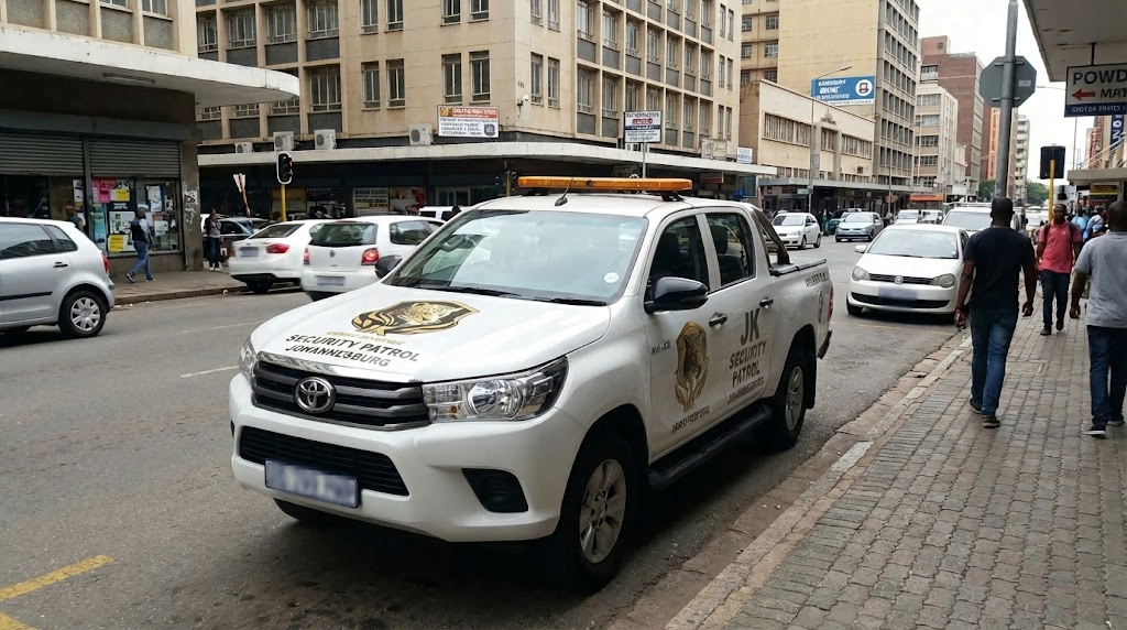 JK Armed Response patrol vehicle stationed at Terrace Road Fordsburg for rapid security response.