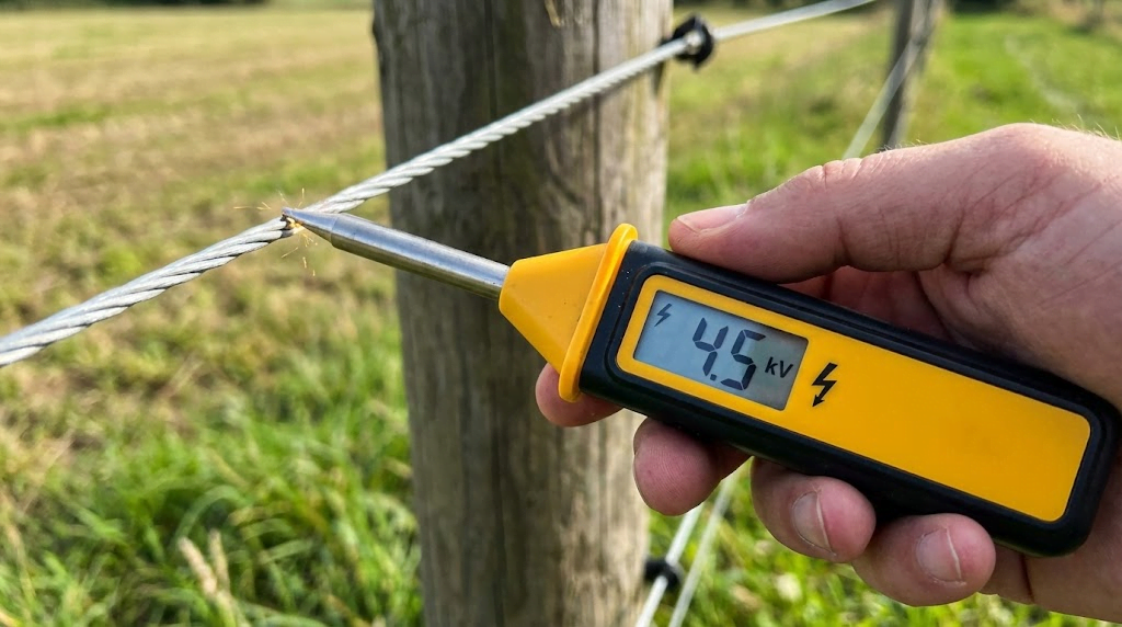Testing electric fence voltage during a commercial security risk assessment South Africa.