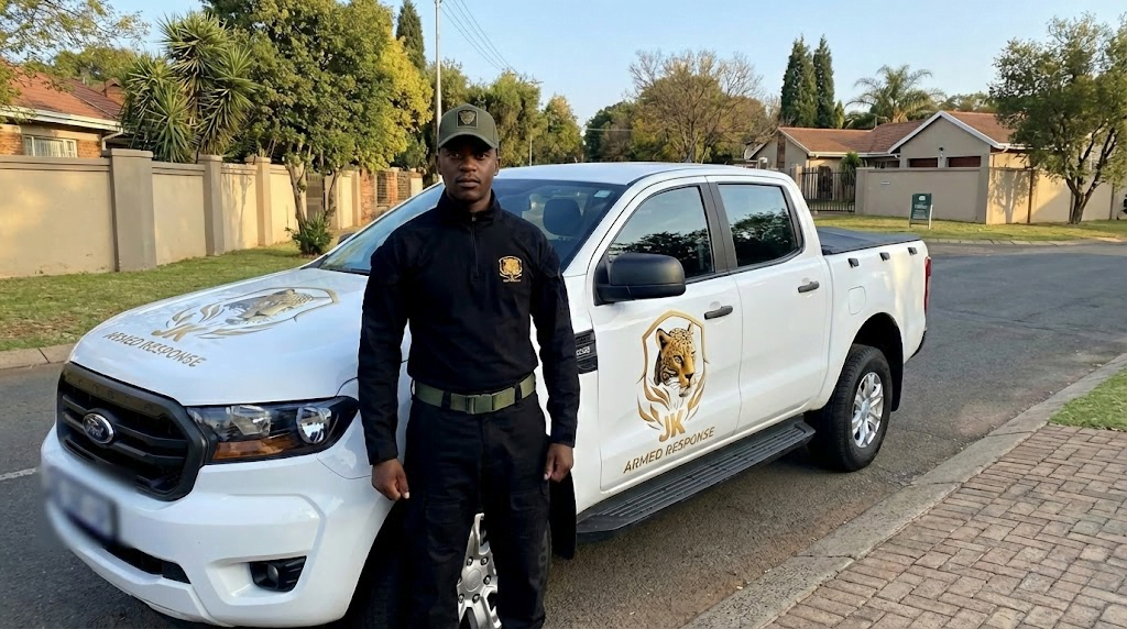 JK Armed Response vehicle patrolling Johannesburg suburbs.