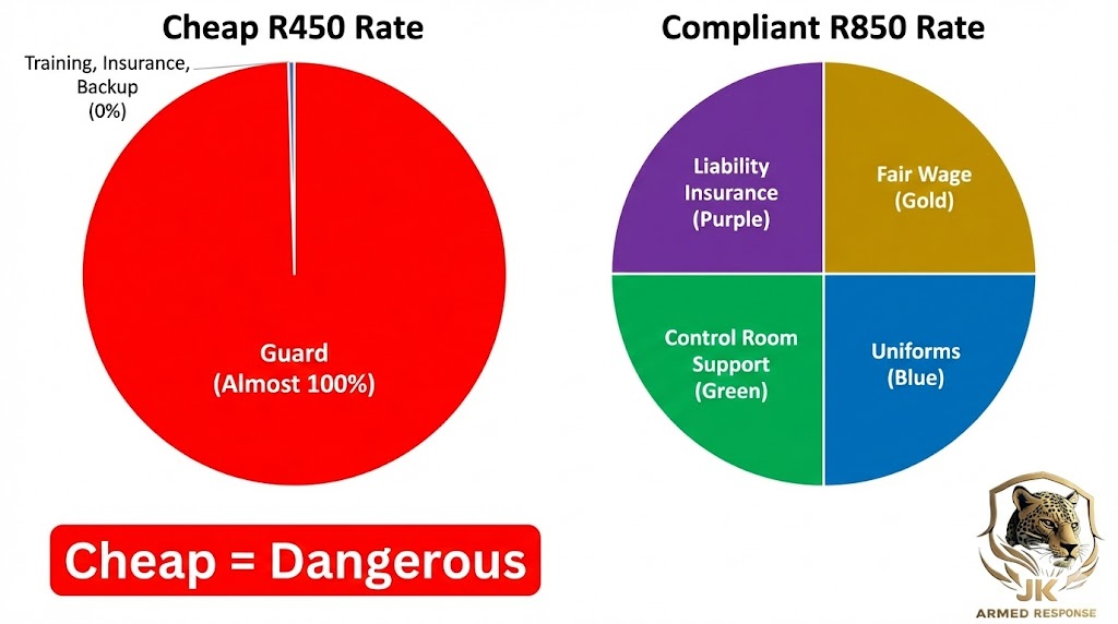 Comparison of cheap security guard rates vs PSIRA compliant rates in South Africa