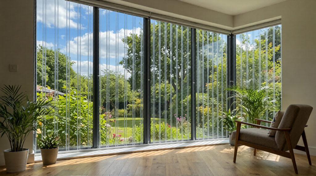 Transparent polycarbonate burglar bars installed on a modern South African home window, providing security without blocking the view.